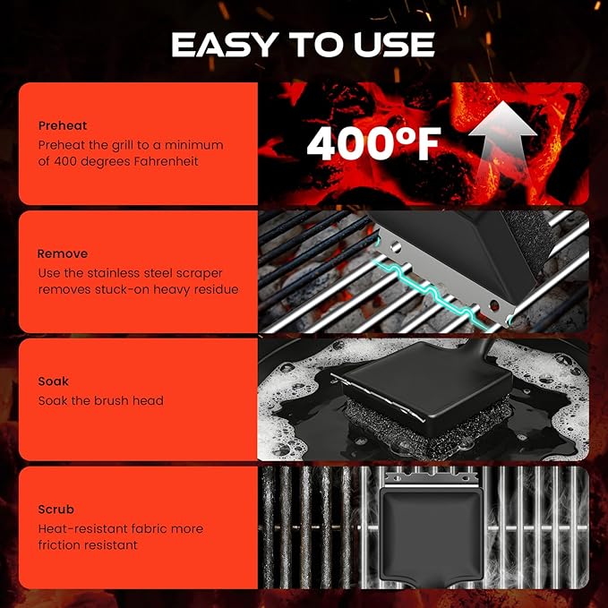 4-in-1 Bristle-Free Grill Brush — 18.8" Steam Grill Cleaner with Replaceable Head, Scraper & Bottle Opener, Long Non-Slip Heat-Resistant Handle