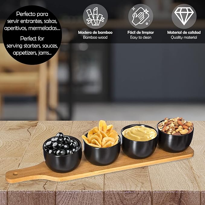 WELL HOME MOBILIARIO & DECORACIÓN 2 x Set of 5 Pieces Black with Bamboo Boards and Vases in Canvas