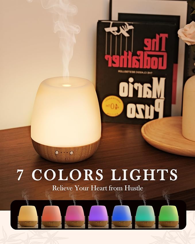 Essential Oil Diffuser - 2.4MHz Ultrasonic Glass Diffuser for Home&Commercial, 180ml, Pulse&Continuous Mist, 7 Mood Lighting Modes, Waterless Auto-Off, Aromatherapy Diffuser with Light