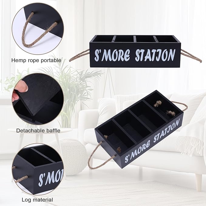 Smores Station S'mores Bar Holder,Smores Caddy, Smore Accessories Organizer, Perfect for Marshmallow Roasting Sticks, Chocolate, S'mores s Sticks, Kit Maker-Wooden