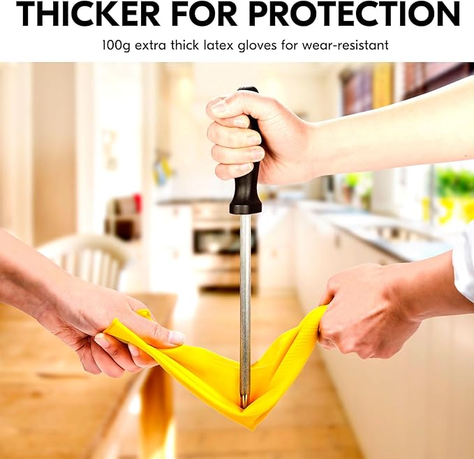Vgo... 10-Pairs Reusable Household Gloves, Rubber Dishwashing gloves, Extra Thickness, Long Sleeves, Kitchen Cleaning, Working, Painting, Gardening, Pet Care (Size S, Yellow, HH4601)