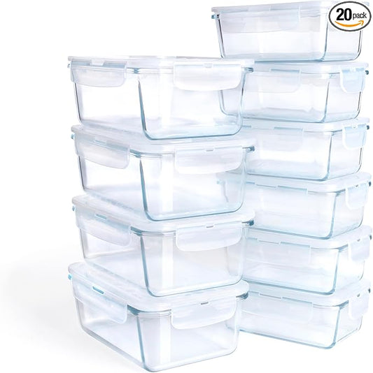 Borosilicate Tempered Glass Food Storage Containers with Lids, [10 Pack] Airtight Lunch Containers. Microwave, Oven, Freezer and Dishwasher Safe.
