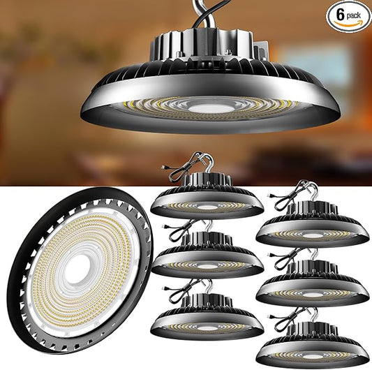 6Pack 250W UFO LED High Bay Light, 37500lm (Eqv.1000W MH/HPS) High Bay LED Shop Lights, 5000K AC100-277V UFO Commercial Warehouse Light