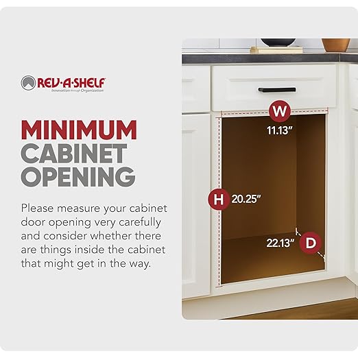 Rev-A-Shelf Pullout Trash Can for Base Kitchen Cabinets 35 Quart 8.75 Gallon with Soft-Close Slides and Rear Storage, White, 53WC-1535SCDM-111