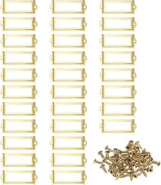 PATIKIL 83x32.5mm Metal Label Holders, 30 PCS Label Name Card Tag Frames with Screws for Office Library File Cabinets Shelves Wood Drawers Fabric Bins, Yellow