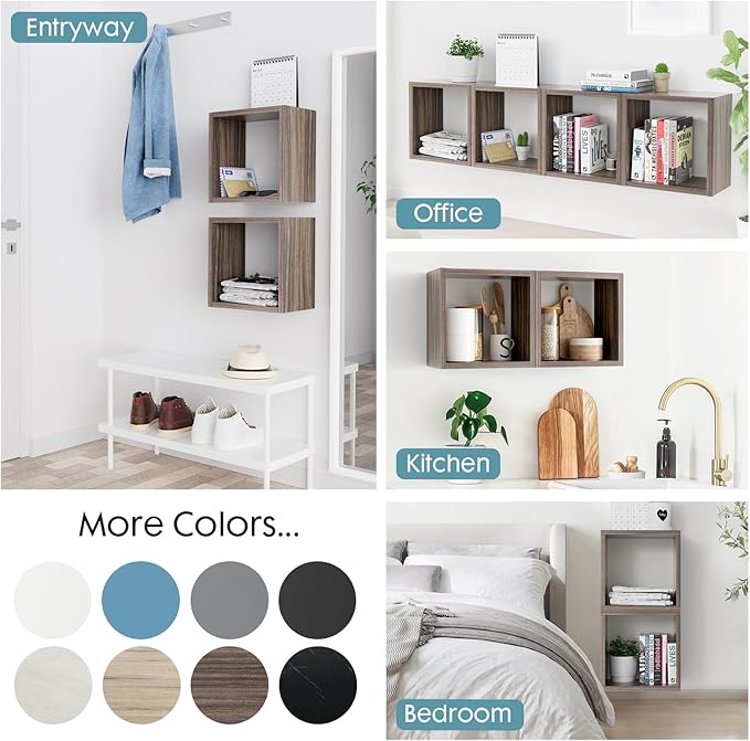 Kaboon Cube Floating Shelves Set2, Display Shelves Wall Mount 7.75" D x 12.5" W x 12.5" H, (Eucalyptus, Square 2 Cubes)