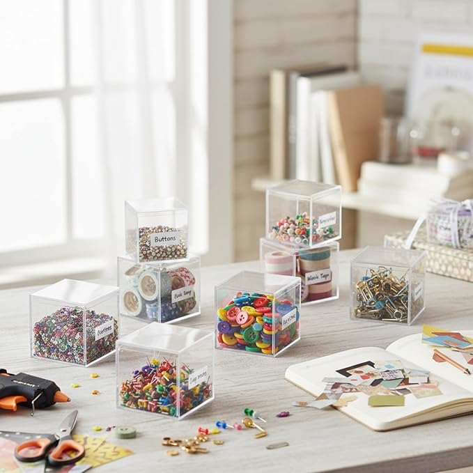 12 Pcs Clear Acrylic Box with Lid, 4x4x4 Inch Small Acrylic Box Mini Clear Container Square Plastic Jewelry Display Boxes for Home Jewelry Candy Pill Crafts