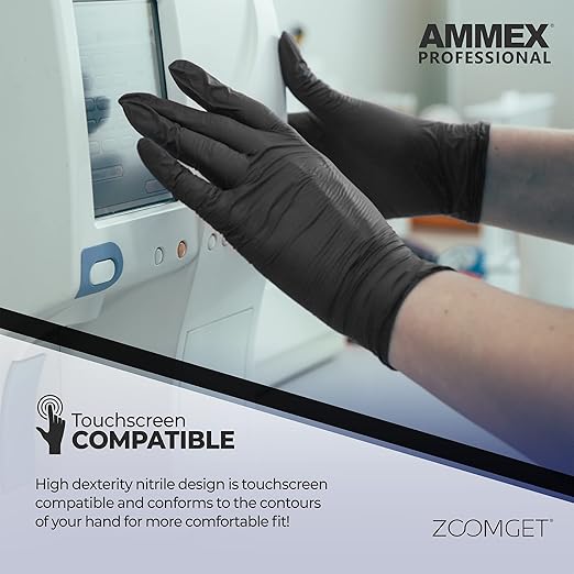 AMMEX Black Nitrile Exam Gloves, Case of 1000, 3 Mil, Size Small, Latex Free, Powder Free, Textured, Disposable, Non-Sterile, Food Safe, ABNPF42100