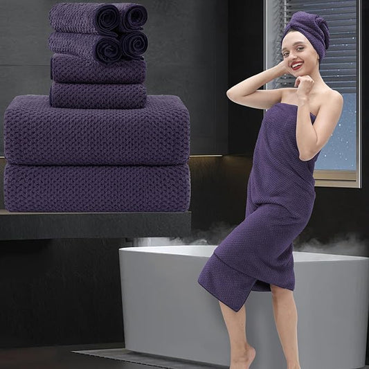 8 Piece Bathroom Towel Set |2 Oversized Large Bath Towels Sheet,2 Hand Towels and 4 Washcloths| 600GSM Ultra Soft Luxury Premium Towel Set Highly Absorbent Quick Dry Hotel Towel Collection,Purple Grey