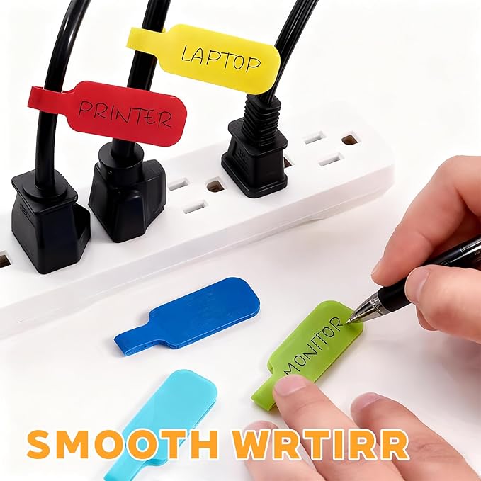 32 Pcs Multi Color Durable Cable Lables with Writable Surface,Waterproof Wire Labels for Electronics Organization,Computer&Industrial Cable Management,1.7" x 0.78"Cord Tags(8 Colors)