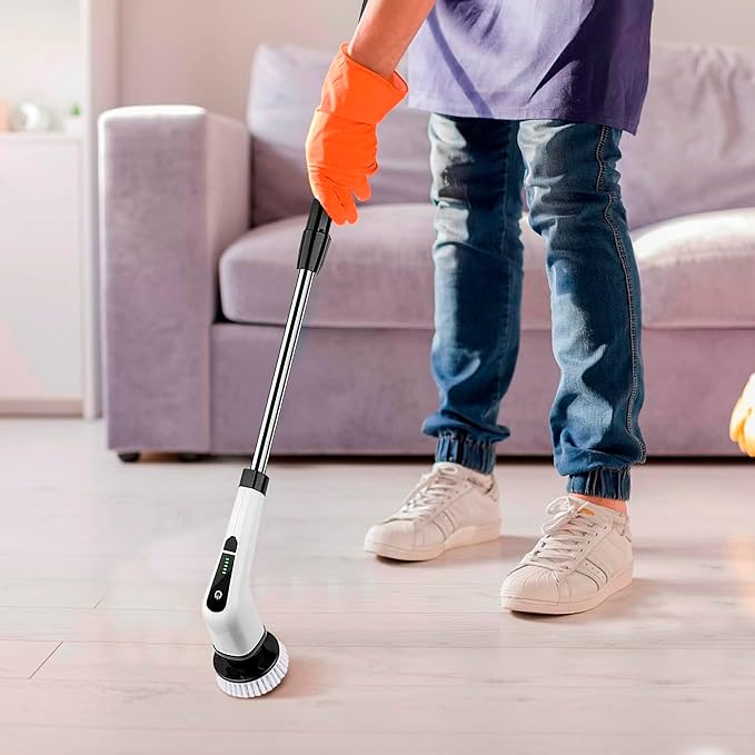 7-in-1 Electric Bathroom Scrubbing Brush, 2500 mAh. Telescopic Bathtub Scrubber with Long Handle. Powerful Electric Bathtub Scrubber. Portable Power Brush for Cleaning Bathroom, Kitchen, Car