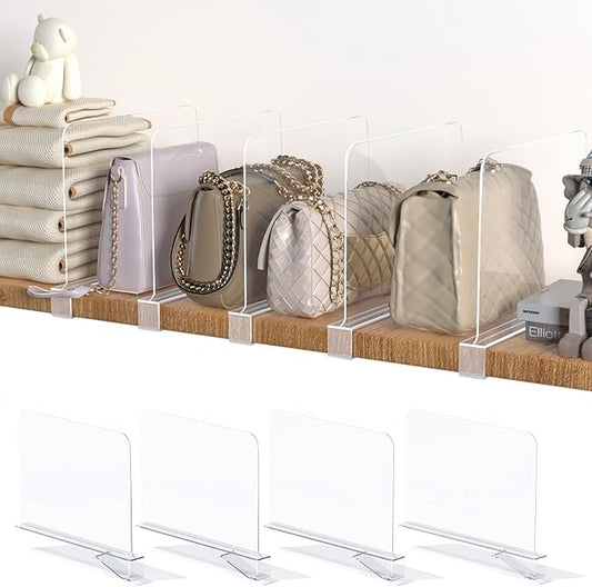 4PCS Acrylic Shelf Dividers for Closet Organization,Clear Closet Dividers for Shelves,Vertical Purse Organizer for Closet,Cabinets,Wardrobes,Bookcases