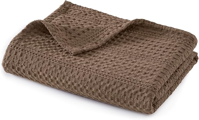 PHF Lightweight Waffle Weave Throw Blanket 50"x 60", Soft Woven Summer Blanket for Hot Sleepers - Aesthetic Home Decor for Couch Bed Sofa, Pet Friendly, Cocoa Brown