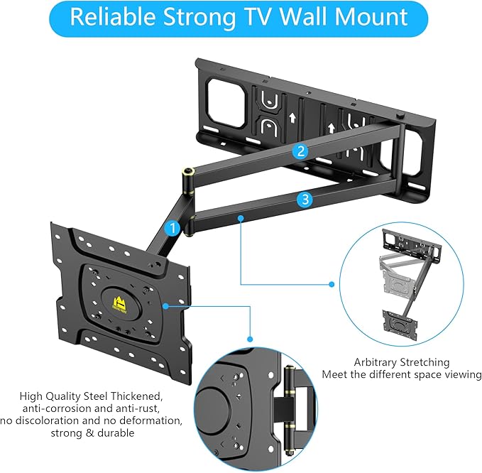 FORGING MOUNT Corner TV Wall Mount with 25.6 inch Long Arm, Full Motion TV Mount Swivel and Tilt, Fit 13-43”TVs and Monitor Wall Mount bracket Max VESA 200x200mm, 12"/16” Wood Studs, Holds up to 77lbs