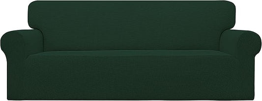 Easy-Going Stretch Sofa Slipcover 1-Piece Sofa Cover Furniture Protector Couch Soft with Elastic Bottom for Kids, Polyester Spandex Jacquard Fabric Small Checks (Sofa, Dark Green)