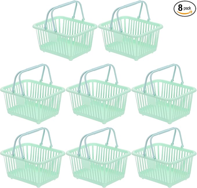 PATIKIL 8PCS Small Plastic Basket,Mini Storage Basket Grocery Tiny Shopping Baskets with Handle Organizer Filtered Water for Organizing Toys Fruits Veggies Snacks, Green