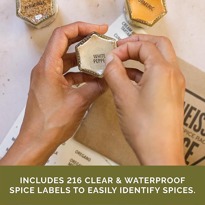 Gneiss Spice Magnetic Jars – Set of 24 Small Empty Glass Spice Jars (1.75 oz) with Magnetic Lids & Labels | Fridge-Mount Hanging Spice Rack | Refillable Kitchen Organizer