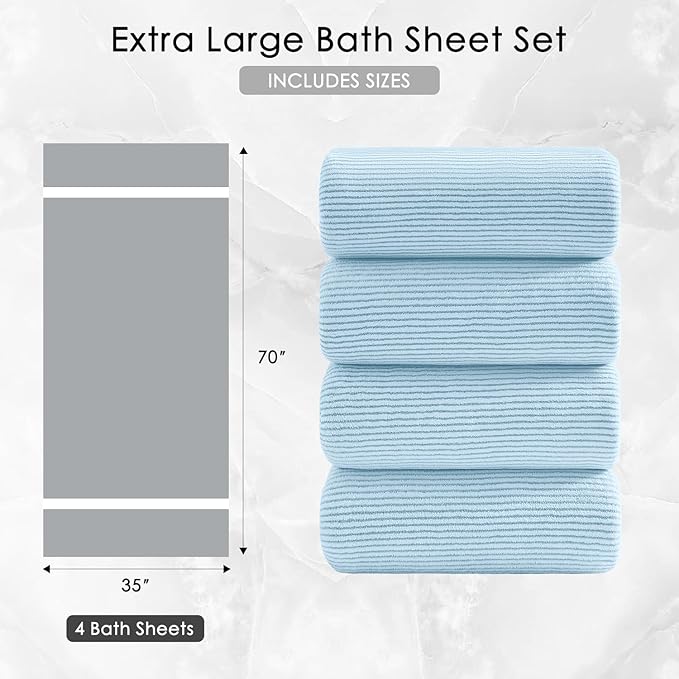 4 Piece Bath Towel Set 35"x70"Oversized Bath Towel for Bathroom Ultra Soft Fluffy Extra Large Bath Sheet Luxury Premium Bathroom Towel Highly Absorbent Quick Dry Shower Towel for Hotel Spa,Blue White