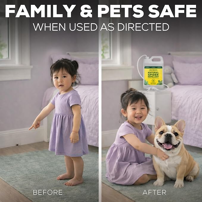 Natural Spider Repellent Spray – Indoor Spider Spray with Peppermint & Lavender, Family & Pet Friendly – Fresh Scent Spider Remover for Bedrooms, Bathrooms, Garage, and More, Spray Trigger Gallon