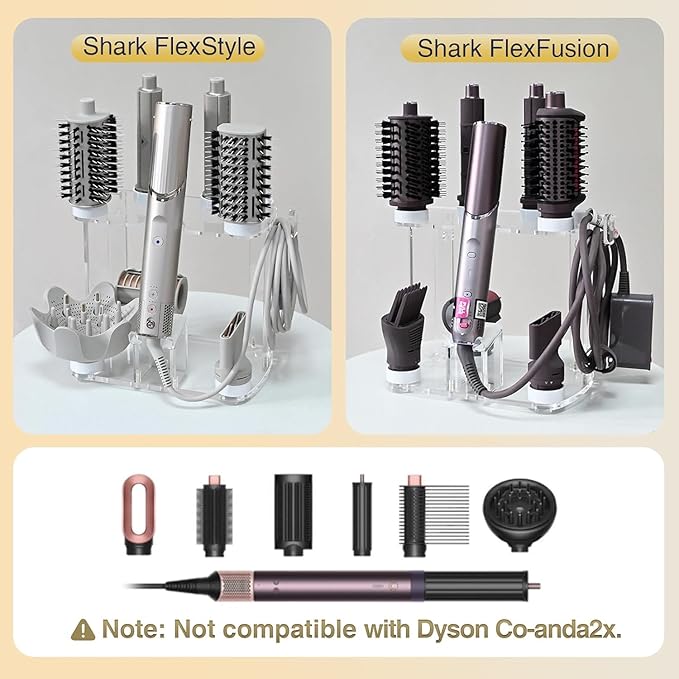 Storage Holder for Dyson Airwrap Organizer with 8 Slots, Clear Acrylic Wall Mount Or Freestanding Stand Fits Shark Hair Dryer Holder, Silicone Pads for Bathroom Vanity Countertop