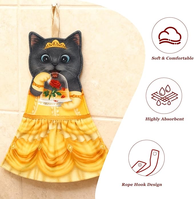 PAT JUUMG Cat Hand Towels, Cute Decorative Hanging Face Towels for Bathroom Kitchen, Super Absorbent Soft, Cat Lovers Gifts for Women, Housewarming for People Who Love Cats