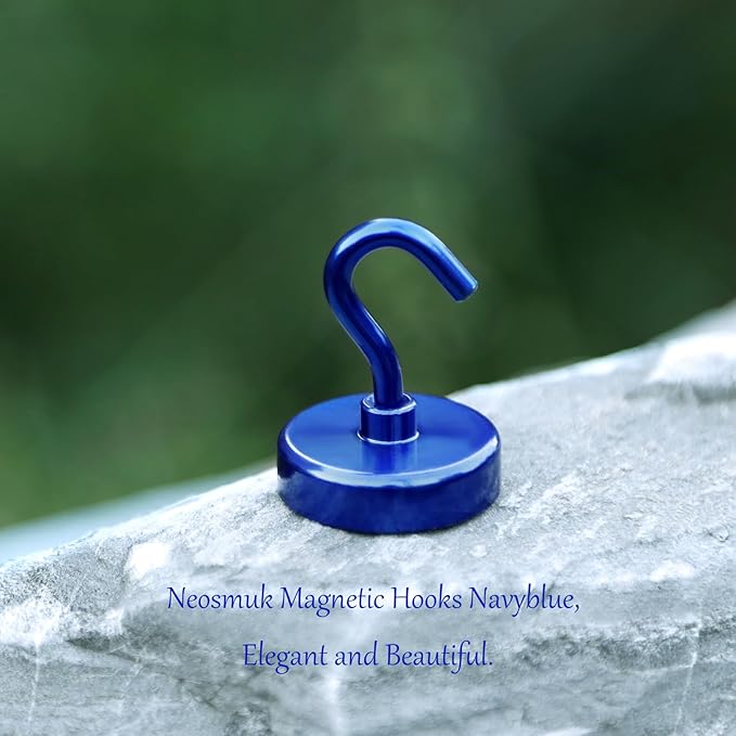Neosmuk Magnetic Hooks Heavy Duty,Strong Magnet with Hook for Fridge, Super Neodymium Extra Strength Industrial Hooks for Hanging, Magnetic Hanger for Toolbox, Cruise, Grill(Navyblue,4 Pack)