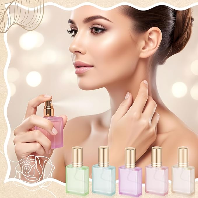 Domensi 30 Pcs 15 ml Glass Perfume Bottles Mini Glass Empty Spray Atomizer Bottles Bulk Refillable Perfume Dispenser Container with Pump Tool for Travel Plants Hair Cleaning Skin Care(Light Color)