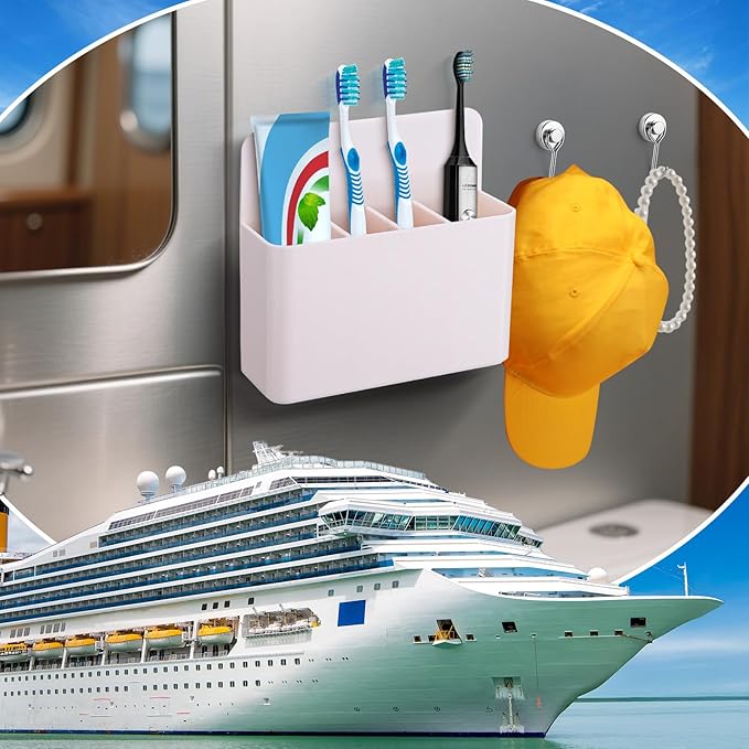 Palksky 2pcs Magnetic Toothbrush Holder for Cruise Essentials 2025, Tooth Brush Organizer with 2 Magnetic Hooks for Alaska/Caribbean Cruise Must Have