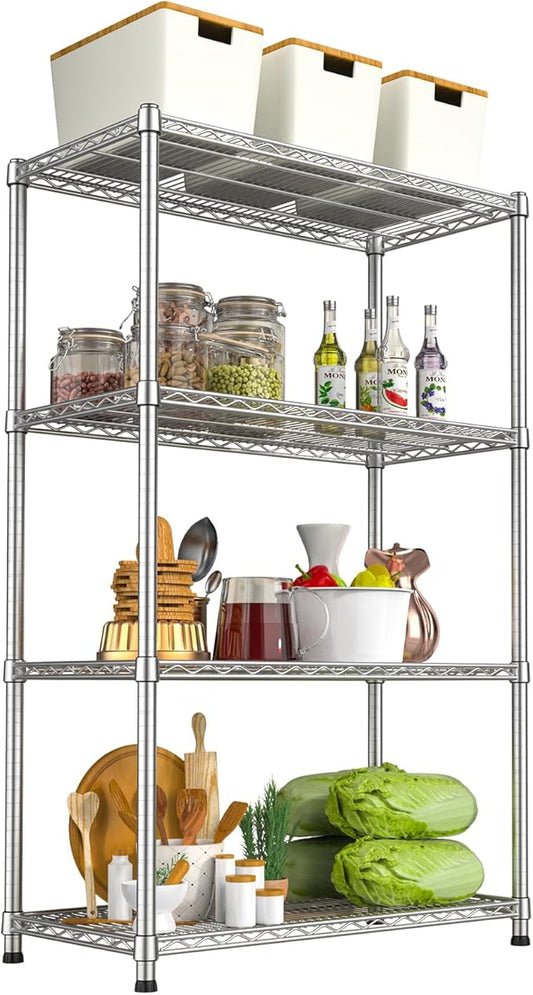 Storage Shelves 4 Tier Wire Shelving Unit Garage Shelves Metal Shelf Organizer Wire Rack Adjustable Metal Shelving Sturdy Heavy-Duty 2200 LBS for Laundry Bathroom Kitchen Closet Pantry Garage Utility