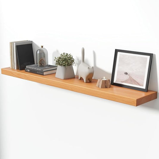 55 Inch Floating Shelves for Wall, 9.3" Deep USA-Sourced Solid Wood Wall Shelves with Heavy Duty Invisible Bracket, Nursery Storage Display Shelf for Living Room, Kitchem, Bedroom, Set of 1, Natural