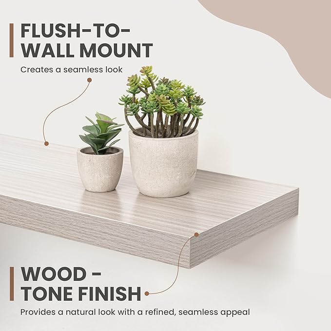 72 Inch Floating Shelves, 8 Inch Deep Floating Shelves for Wall, Hanging Shelf with Invisible Brackets, Deep Shelves for Bathroom, Bedroom, Living Room, Grey, Set of 1