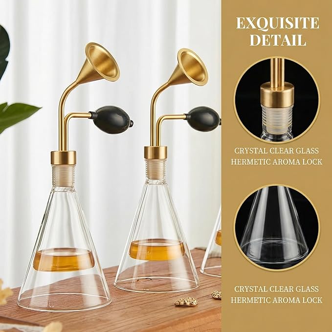 【2-Pack】 80ml Clear Brass Perfume bar Wine Fragrance Essential Oil Coffee Test Glass Bottles Perfume Smell Display Bottle Smelling Jars