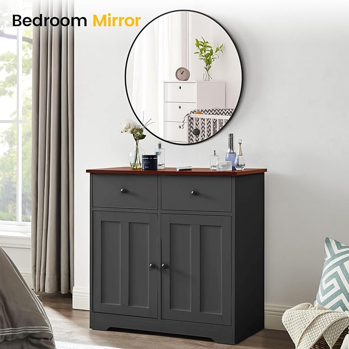 30 in Round Mirror for Wall, Black Metal Frame Circle Mirror, Round Bathroom Mirror for Wall Decor, Mirror for Entryway, Vanity, Bedroom, Easy to Install