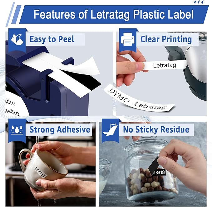 3 Pack Plastic Letra Tag Label Tape Black on White/Clear, White on Black Compatible for Dymo Label Maker Refills 12mm x 4m for Dymo Letra tag Refills LT100H LT100T 200B QX50