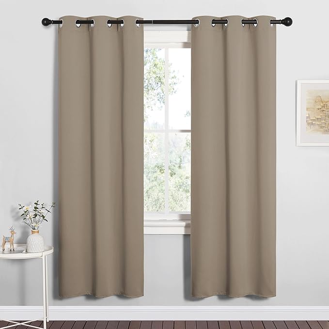 NICETOWN Bedroom Curtain Panels Blackout Draperies, Thermal Insulated Solid Grommet Blackout Curtains/Drapes (Taupe, 1 Pair, 34 by 72-inch)