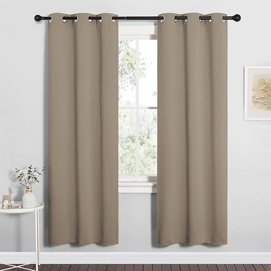 NICETOWN Bedroom Curtain Panels Blackout Draperies, Thermal Insulated Solid Grommet Blackout Curtains/Drapes (Taupe, 1 Pair, 34 by 72-inch)