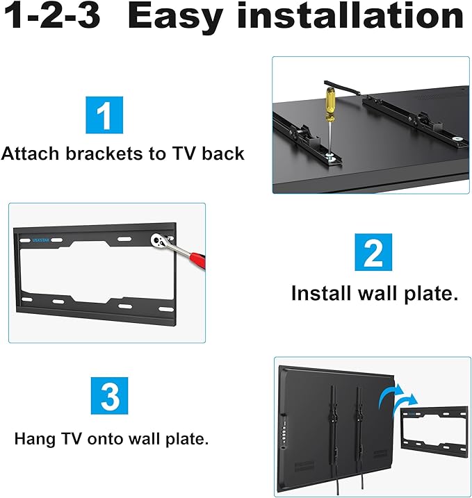 Fixed TV Wall Mount for Most 26-60 Inch Screen, Low Profile TV Mount with Quick Release Lock, Ultra Slim Wall Mount Bracket, Max VESA 400x400mm, Holds up to 99 lbs, up to 16”Wood Studs by USX STAR