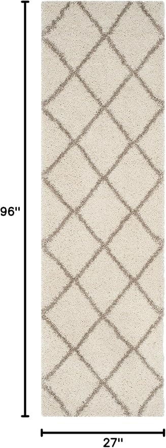 SAFAVIEH Hudson Shag Collection Runner Rug - 2'3" x 8', Ivory & Beige, Modern Trellis Design, Non-Shedding & Easy Care, 2-inch Thick Ideal for High Traffic Areas in Living Room, Bedroom (SGH281D)