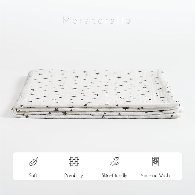 Meracorallo Muslin Swaddle Blanket, 100% Cotton Receiving Blanket Soft and Breathable Swaddle Wrap for Baby Boys and Girls, Star