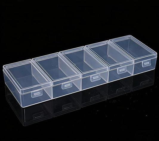 5-Compartment Transparent Plastic Storage Box with Individual Lids, Clear Organizer for Cosmetics, Jewelry & Craft Supplies