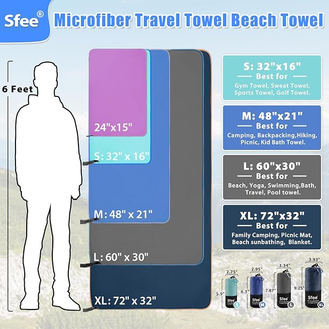 2 Pack Microfiber Travel Towel, Quick Dry & Super Absorbent, Lightweight, Rectangular Bath Towel, Modern Purple Sports Towel for Gym, Hiking, Pool, Backpacking, Bath, Yoga