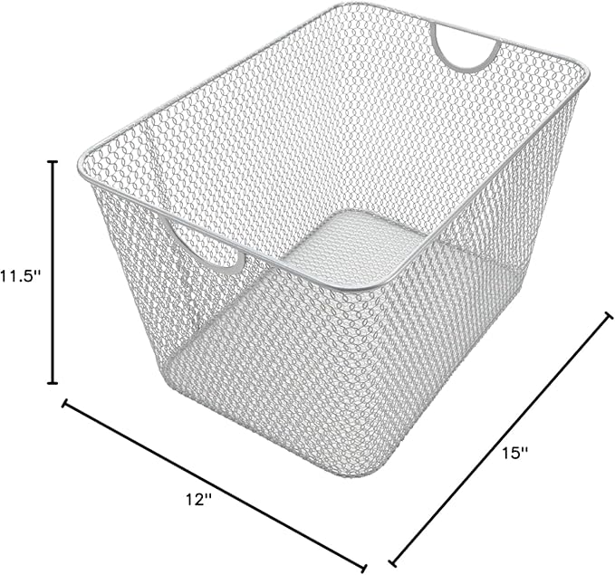 YBM HOME Kitchen Pantry Organizer Wire Basket for Shelves, Cabinets, Pantry, Countertop, Mesh Open Storage Bin Metal Basket for Organizing Food Supplies, 15x12x11.5