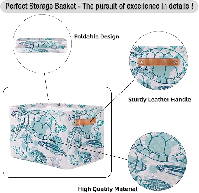 Cubes Storage Baskets,Sea Turtle Foldable Storage Box,Waterproof Open Shelf Organizer Bin for Kid Clothes Toy Empty Gift Baskets