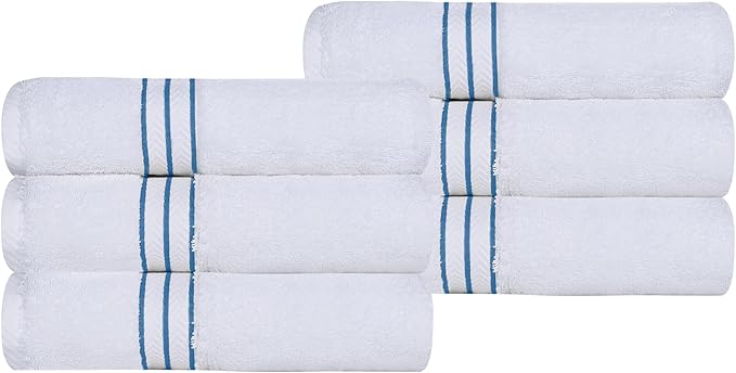 Superior Hotel Turkish Cotton 6 Piece Hand Towel Set, Ultra Plush Spa Quality Heavyweight Essentials for Vanity, Thick Absorbent and Soft, Dobby Border, Includes 6 Hand Towels, Light Blue