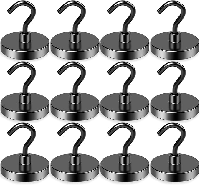 LOVIMAG Magnetic Hooks,120lbs Magnetic Hooks for Cruise Cabins, Cruise Essentials Must Haves for Travel, Strong Magnets with Hooks for Hanging, Heavy Duty Magnets with Epoxy Coating-12 Pcs