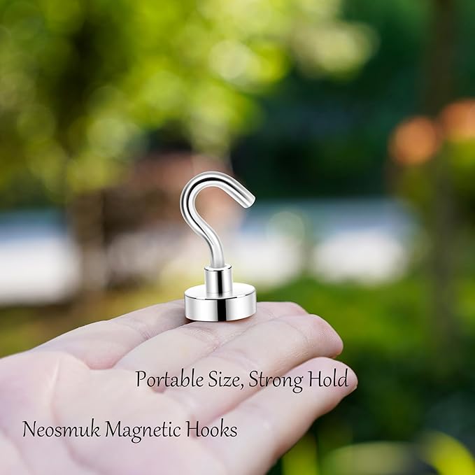 Neosmuk Magnetic Hooks,30lb Heavy Duty Earth Magnets with Hook for Refrigerator, Extra Strong Cruise Hook for Hanging, Magnetic Hanger for Cabins, Grill (Silvery White, Pack of 4)