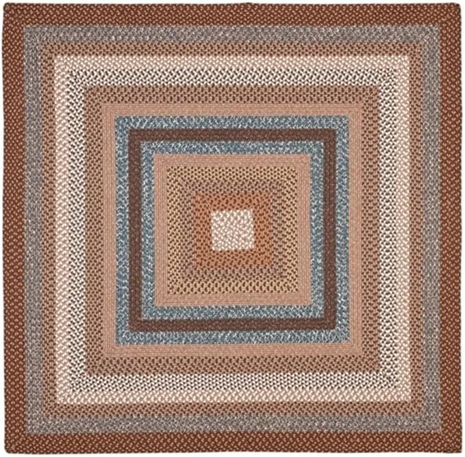 SAFAVIEH Washable Rug Outdoor Braided Collection - 9' Square, Brown & Multi, Handmade & Reversible, Non-Shedding & Easy to Clean, Ideal for Patio, Backyard, Mudroom (BRD313A)