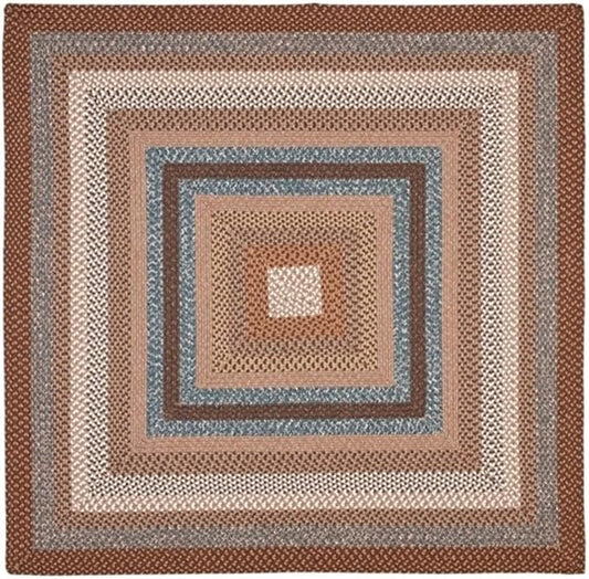 SAFAVIEH Washable Rug Outdoor Braided Collection - 9' Square, Brown & Multi, Handmade & Reversible, Non-Shedding & Easy to Clean, Ideal for Patio, Backyard, Mudroom (BRD313A)