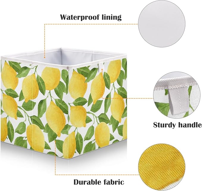 Bolaz Yellow Lemon Closet Organizers Storage Cubes Storage Bins Shelf Baskets Containers for Home Kids Room Toys Office,Square