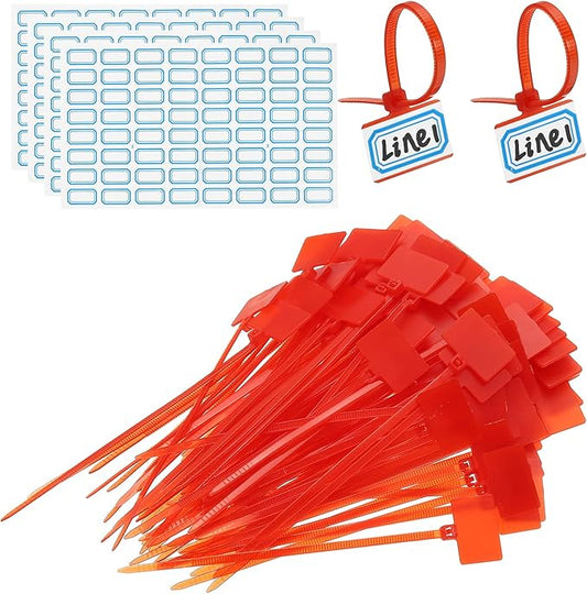 PATIKIL 4inch Zip Ties, 200pcs Cable Ties Tags Nylon Wire Marking Label Self Locking Plastic Straps Write on with Label Tags Paper for Organization Cord Network Ethernet Marking, Red